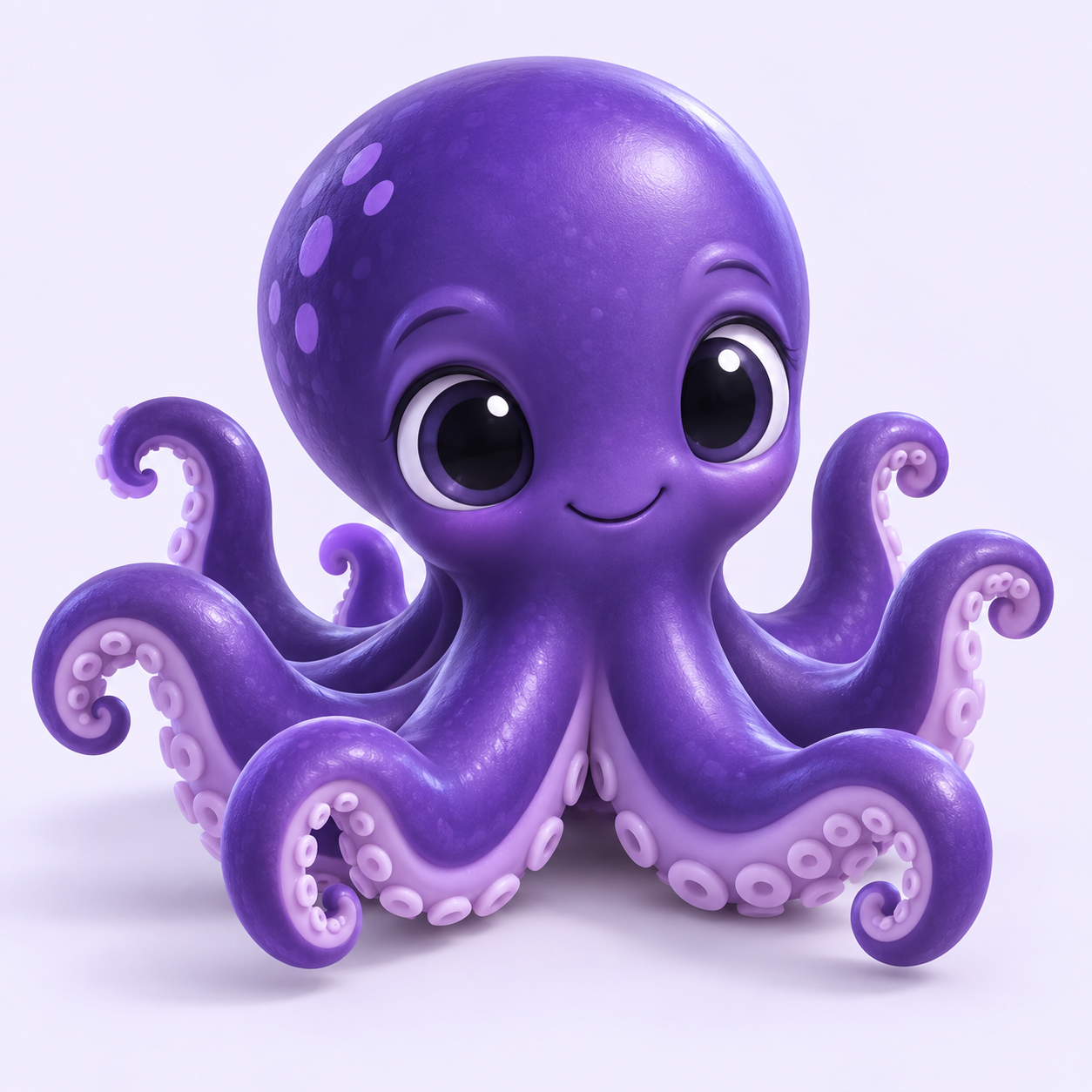 A friendly purple 3D octopus with curled tentacles